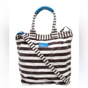 Henri Bendel iconic Striped Canvas Magazine Tote Bag - Brown and White